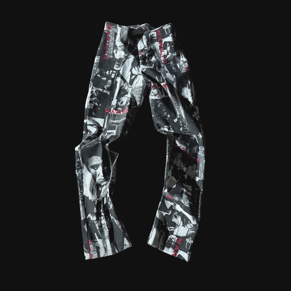Marilyn Monroe Elvis Presley Collage Print High Waisted‎ Pants Black White Red